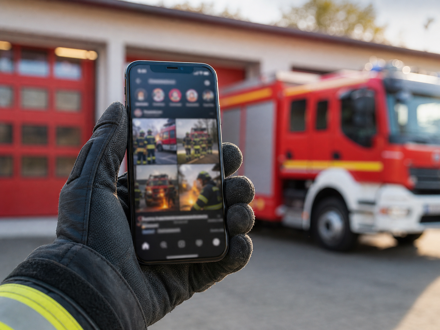 Smartphone mit Social-Media-Inhalten im Feuerwehrumfeld